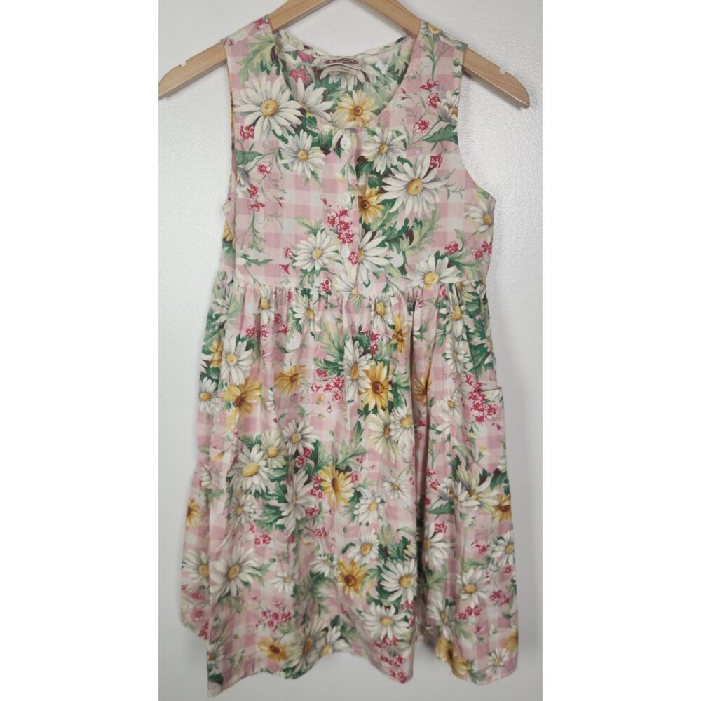 Vtg. SWAT Girls Sz. 14 Pink Gingham & Floral Button Up Short Dress